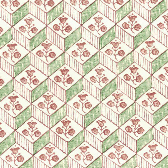 Green Stamped Geometric Flowers Italian Print Paper ~ Rossi Italy